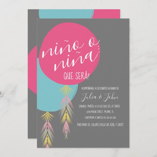 Nina o Nino Gender Reveal Tassel  Balloon  Invitation (Front/Back)