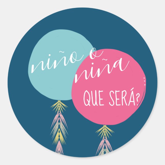 Nina o Nino Gender Reveal Tassel  Balloon  Navy  Classic Round Sticker (Front)