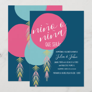 Nina o Nino Gender Reveal Tassel Balloon Navy Invitation