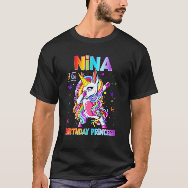 Nina Of The Birthday Princess Girl Dabbing Unicorn T-Shirt (Front)