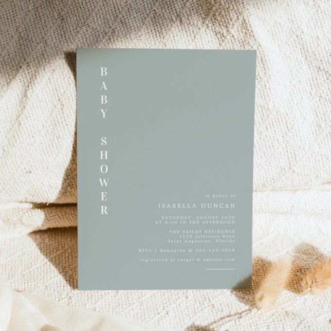 NINA Sage Green Bohemian Minimal Baby Shower Invitation (Creator Uploaded)