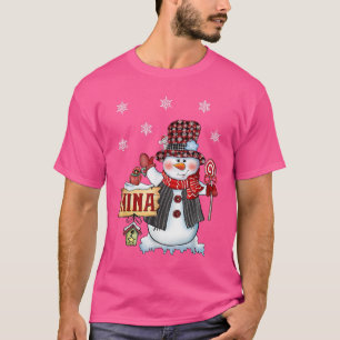Nina Snowman Christmas Candy Cane Red Plaid Santa T-Shirt