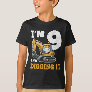 Nine 9yr 9th Birthday Digger Boy Construction T-Shirt