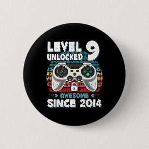 Nine 9yr BDay Son Boy Fun Gamer 9th 9 Year Old Bir 6 Cm Round Badge