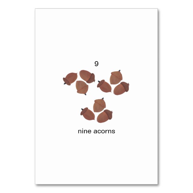 Nine acorns, custom number flashcards table number (Back)