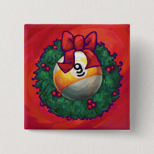Nine Ball in Christmas Wreath on Red 15 Cm Square Badge