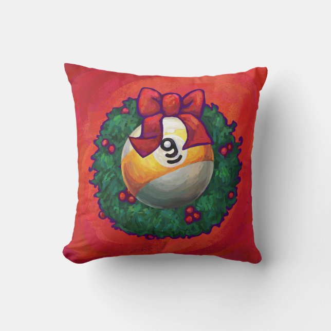 Nine Ball in Christmas Wreath on Red Cushion (Front)