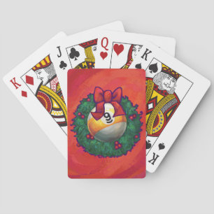 Nine Ball in Christmas Wreath on Red Playing Cards