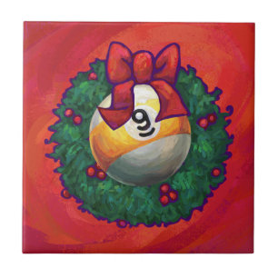 Nine Ball in Christmas Wreath on Red Tile