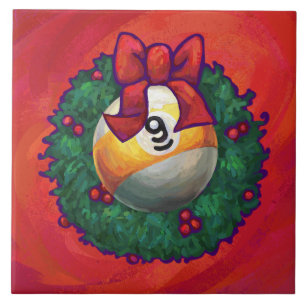 Nine Ball in Christmas Wreath on Red Tile
