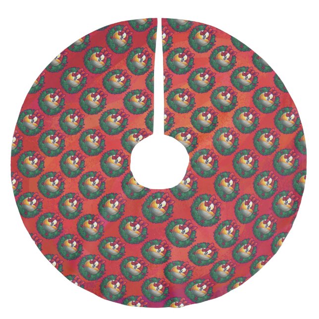 Nine Ball in Christmas Wreath Pattern on Red Brushed Polyester Tree Skirt (Front)