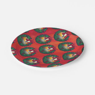 Nine Ball in Christmas Wreath Pattern on Red Paper Plate