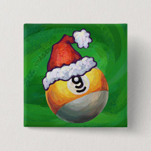 Nine Ball in Santa Hat on Green 15 Cm Square Badge