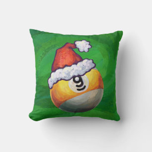 Nine Ball in Santa Hat on Green Cushion