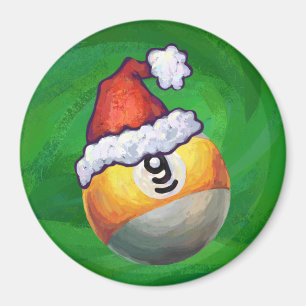 Nine Ball in Santa Hat on Green Magnet