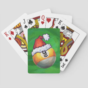 Nine Ball in Santa Hat on Green Playing Cards