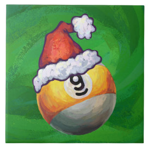 Nine Ball in Santa Hat on Green Tile