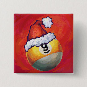Nine Ball in Santa Hat on Red 15 Cm Square Badge