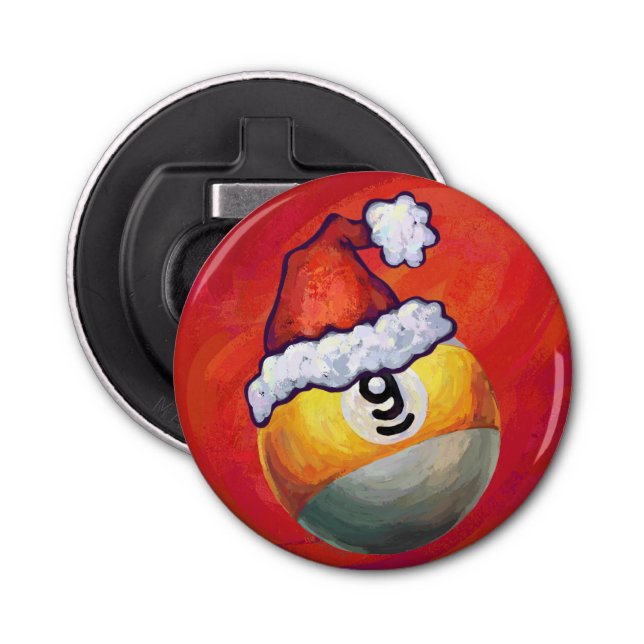 Nine Ball in Santa Hat on Red Bottle Opener (Front)