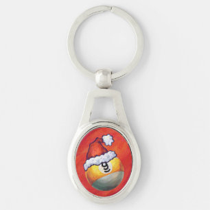 Nine Ball in Santa Hat on Red Key Ring