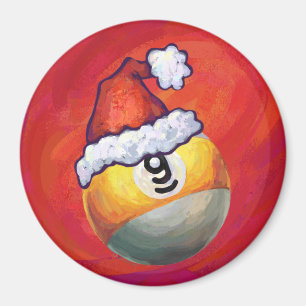 Nine Ball in Santa Hat on Red Magnet