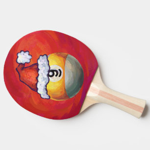 Nine Ball in Santa Hat on Red Ping Pong Paddle