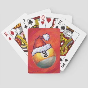 Nine Ball in Santa Hat on Red Playing Cards