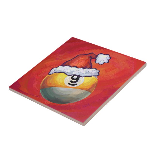 Nine Ball in Santa Hat on Red Tile (Side)