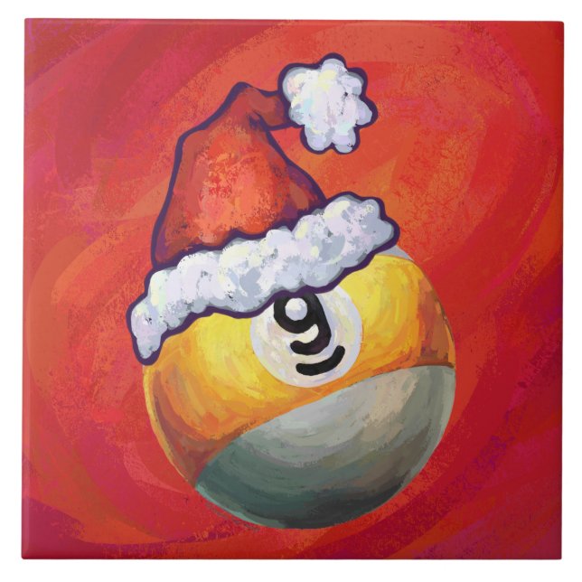 Nine Ball in Santa Hat on Red Tile (Front)