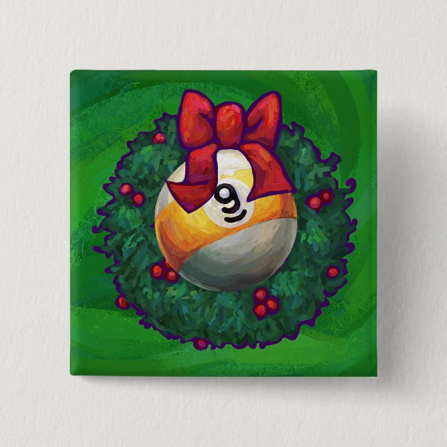 Nine Ball in Wreath on Green 15 Cm Square Badge (Front)