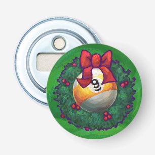 Nine Ball in Wreath on Green Bottle Opener