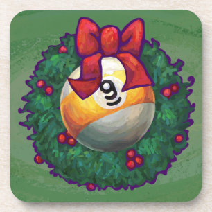 Nine Ball in Wreath on Green Coaster