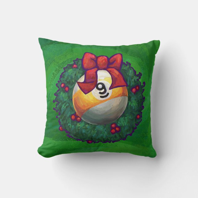 Nine Ball in Wreath on Green Cushion (Front)