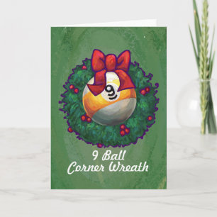 Nine Ball in Wreath on Green Holiday Card