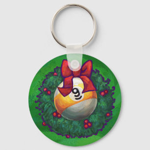 Nine Ball in Wreath on Green Key Ring