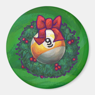 Nine Ball in Wreath on Green Magnet