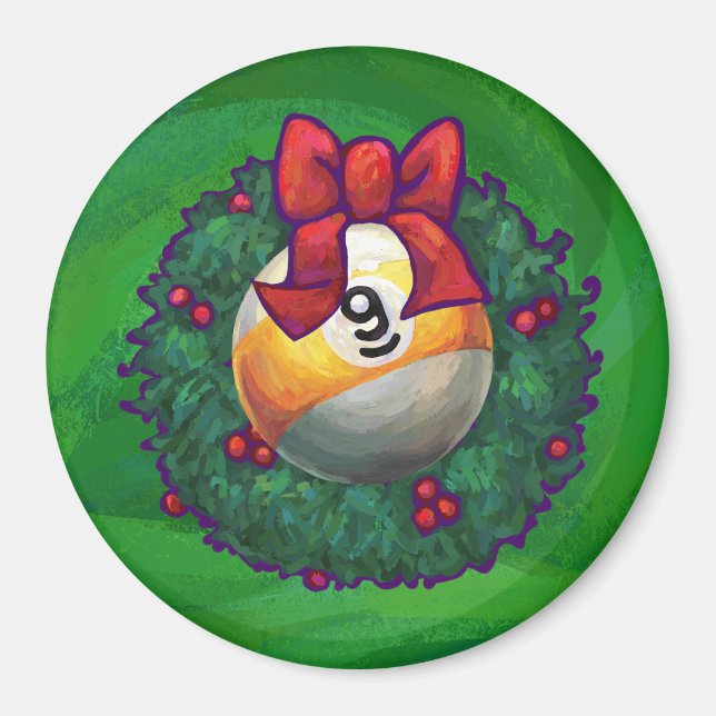 Nine Ball in Wreath on Green Magnet (Front)
