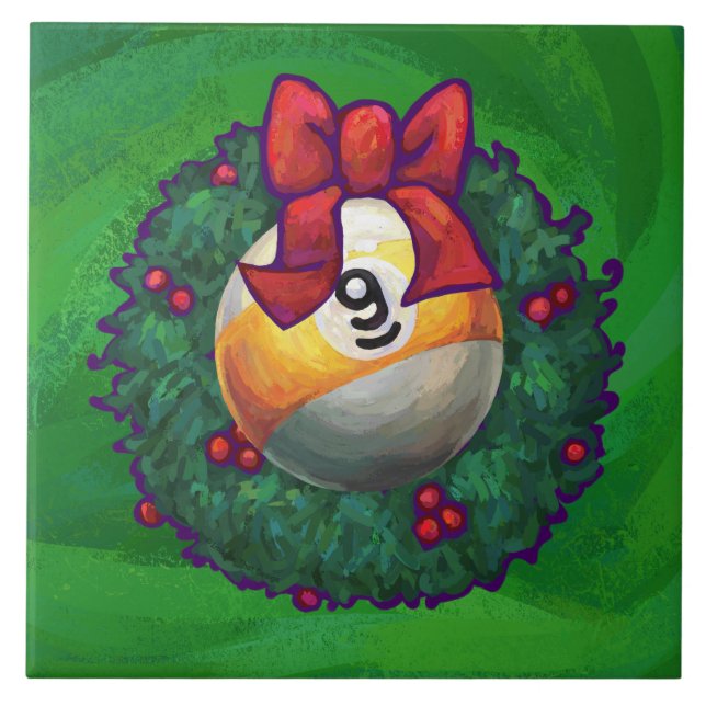 Nine Ball in Wreath on Green Tile (Front)