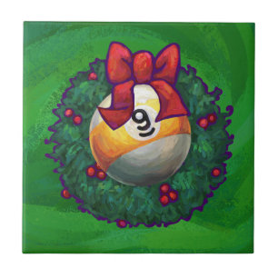Nine Ball in Wreath on Green Tile