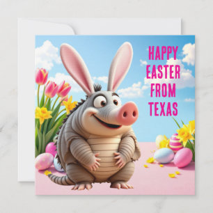 Nine-banded armadillo with rabbit ears holiday card