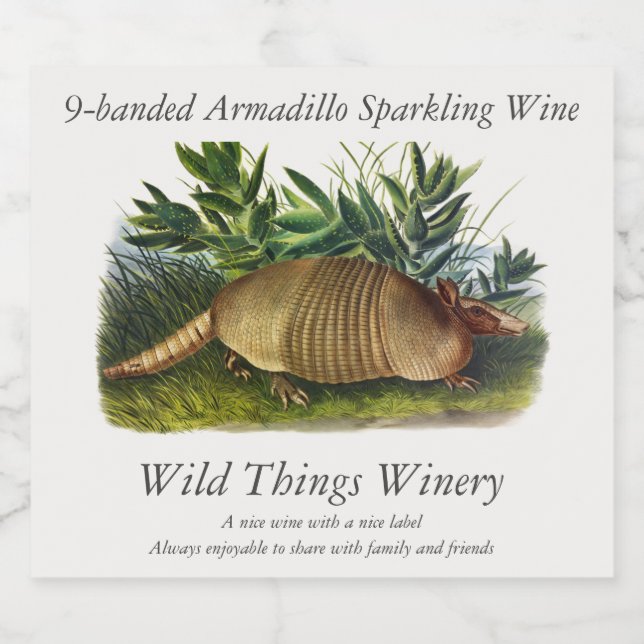 Nine-Banded, Long-nosed Armadillo by Audubon Sparkling Wine Label (Single Label)