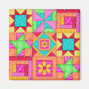 Nine Block Quilt Patchwork Blocks Art Magnet