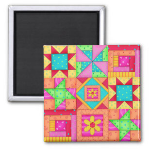 Nine Block Quilt Patchwork Blocks Art Magnet