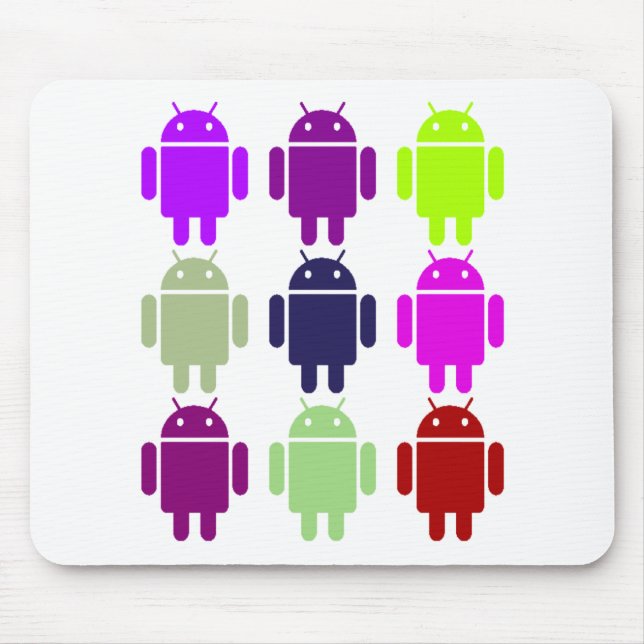 Nine Bug Droids (Android Multiple Purple Colours) Mouse Mat (Front)