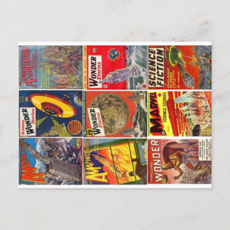 Nine classic Pulp Science Fiction covers Postcard