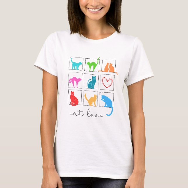 nine colourful cats in frames and one heart T-Shir T-Shirt (Front)