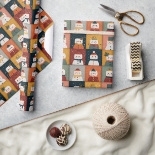 Nine Colourful Snowmen Holiday Pattern Wrapping Paper