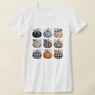 Nine Decorative Pumpkins Embroidery T-Shirt 