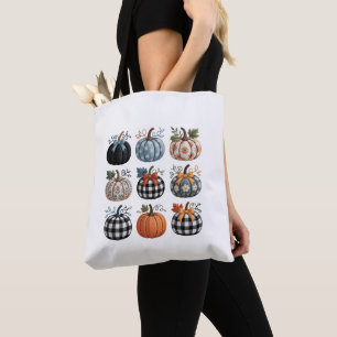 Nine Decorative Pumpkins Embroidery Tote Bag