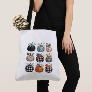 Nine Decorative Pumpkins Embroidery Tote Bag